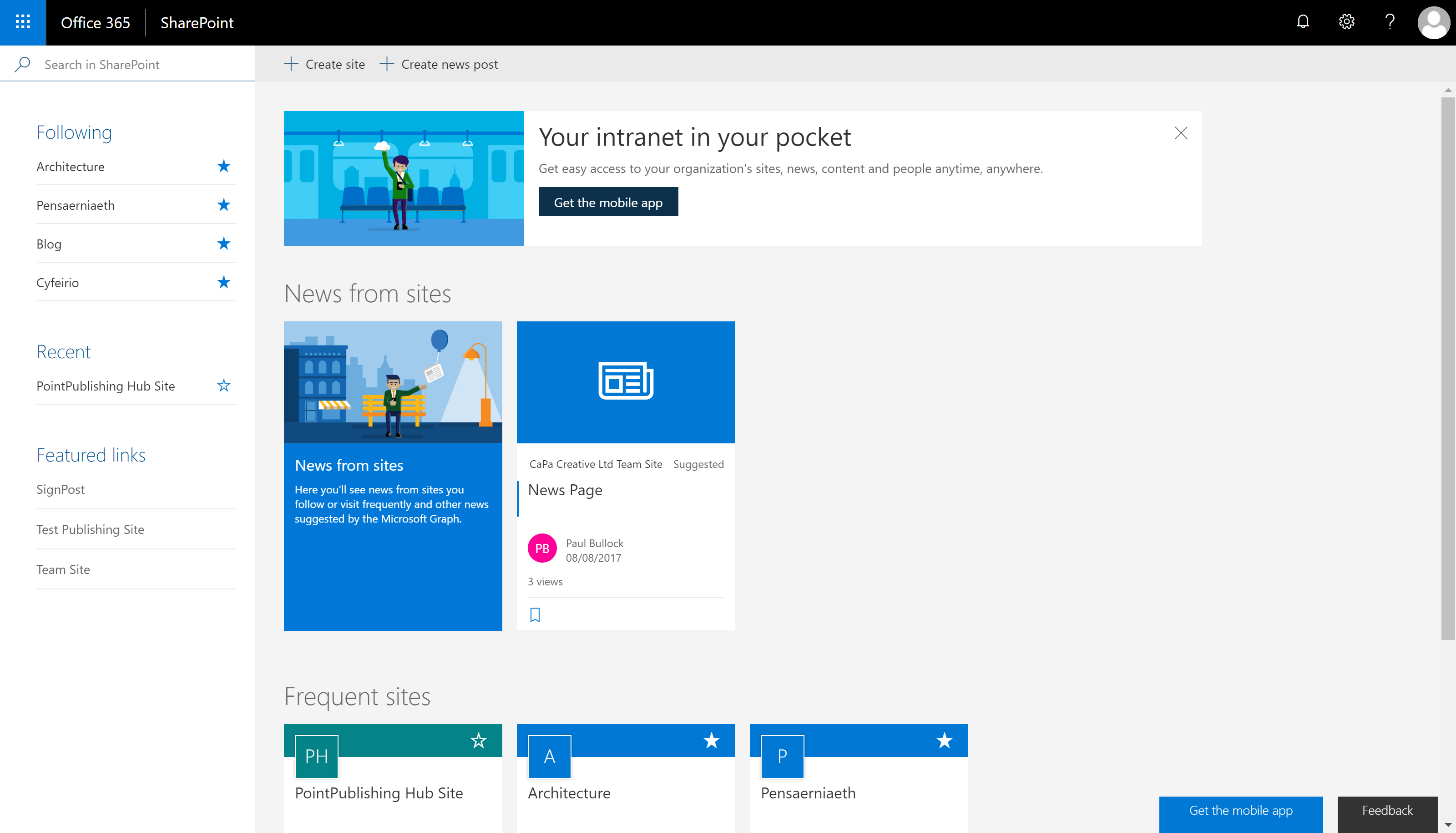 An example SharePoint Start Page