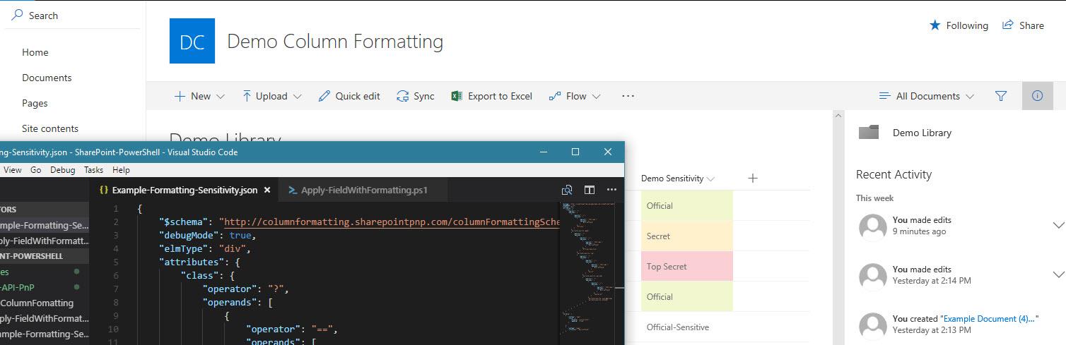 Using PnP PowerShell to apply modern column formatting