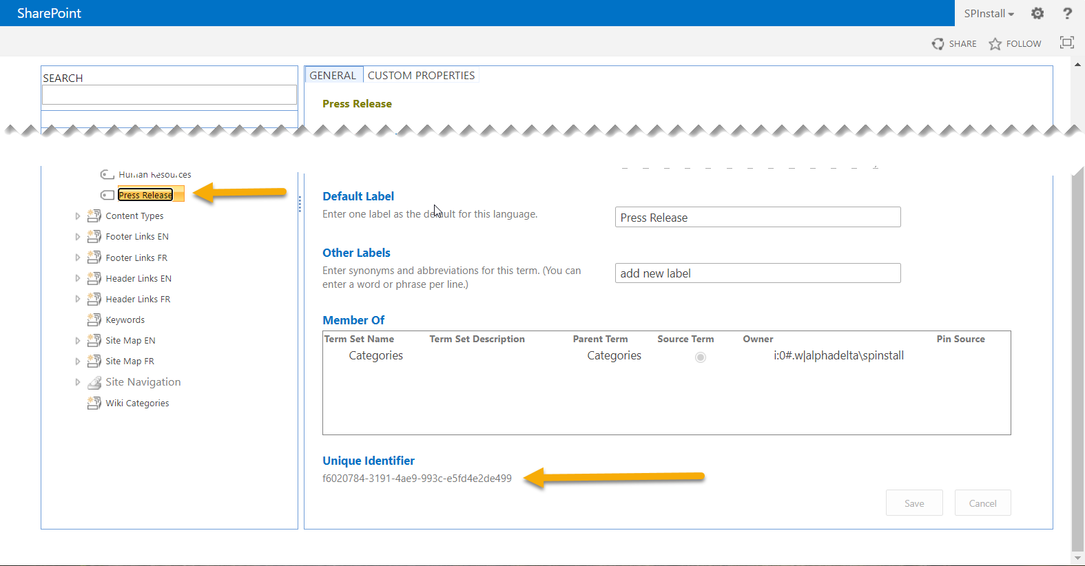 Finding the Term GUID