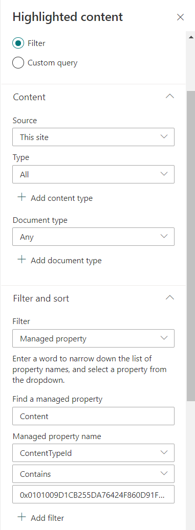 Screenshot of the settings to filter Spaces