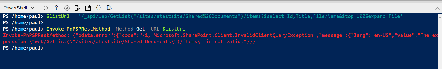 Screenshot of the output of Azure Shell with a malformed url with apostrophies