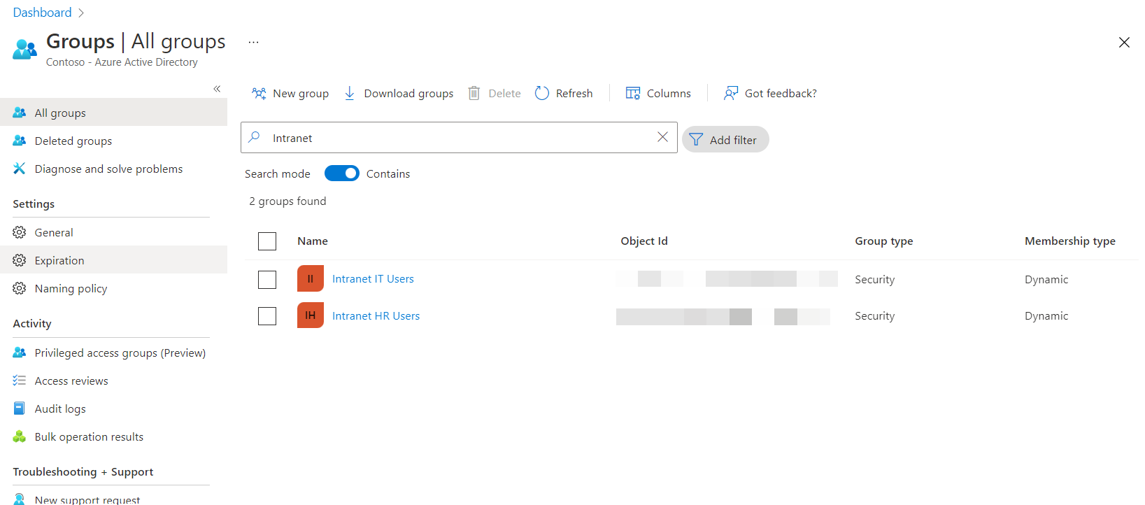 Azure AD - Groups created